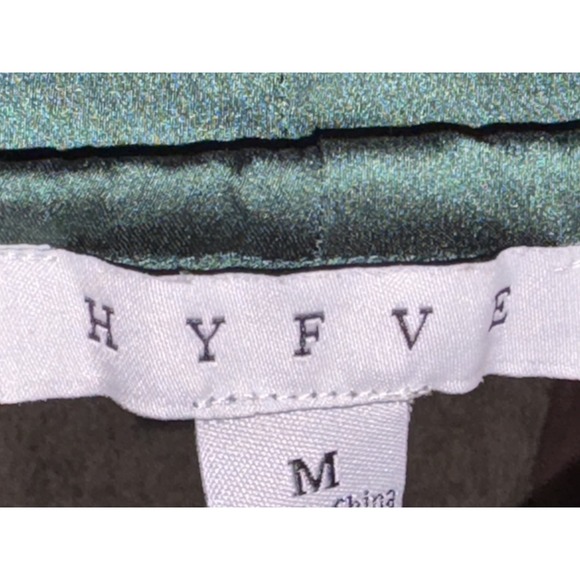 HYFVE Hunter Green Cropped‎ Top XL Silky Balloon Sleeves Gathered Neck & Waist - Picture 8 of 8